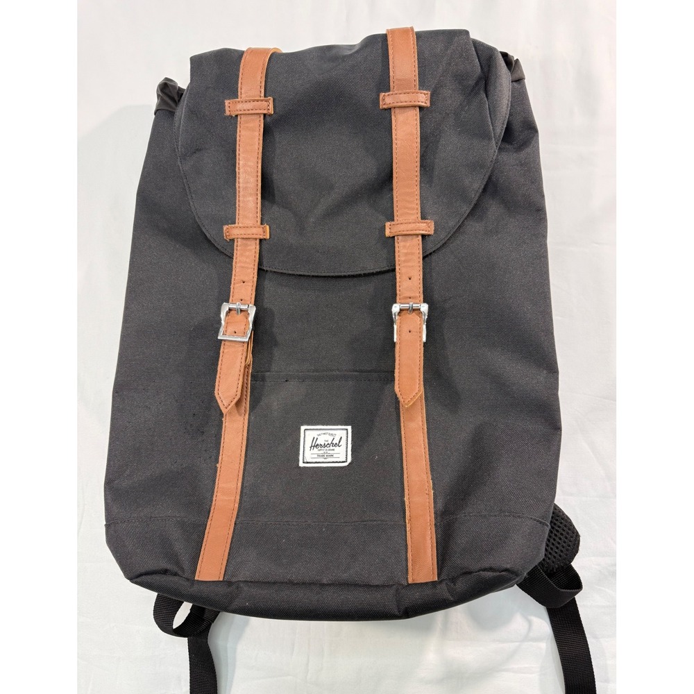 Herschel Supply Co Retreat Backpack Black Tan Straps Laptop Sleeve Rucksack